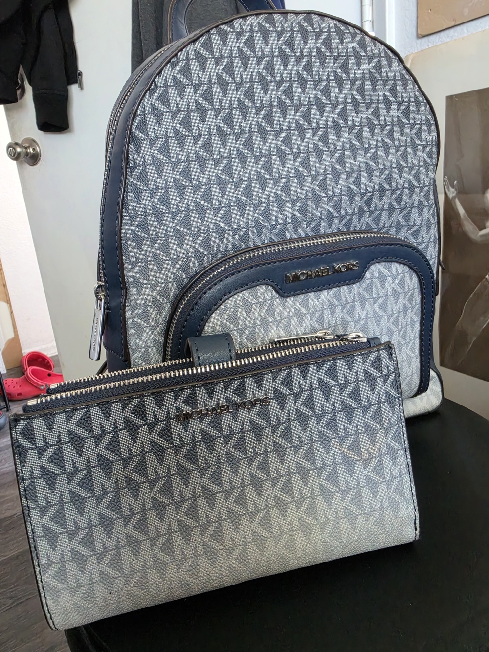 Michael Kors Navy Logo Backpack and Wristlet Duo